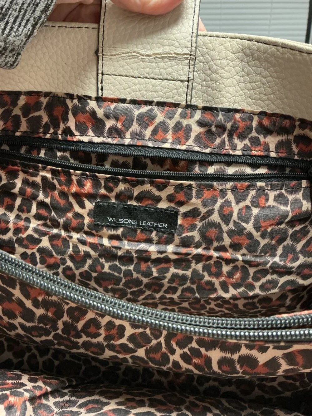 Wilsons Leather Cream Genuine Leather Tote Leopard Lining Shoulder Bag